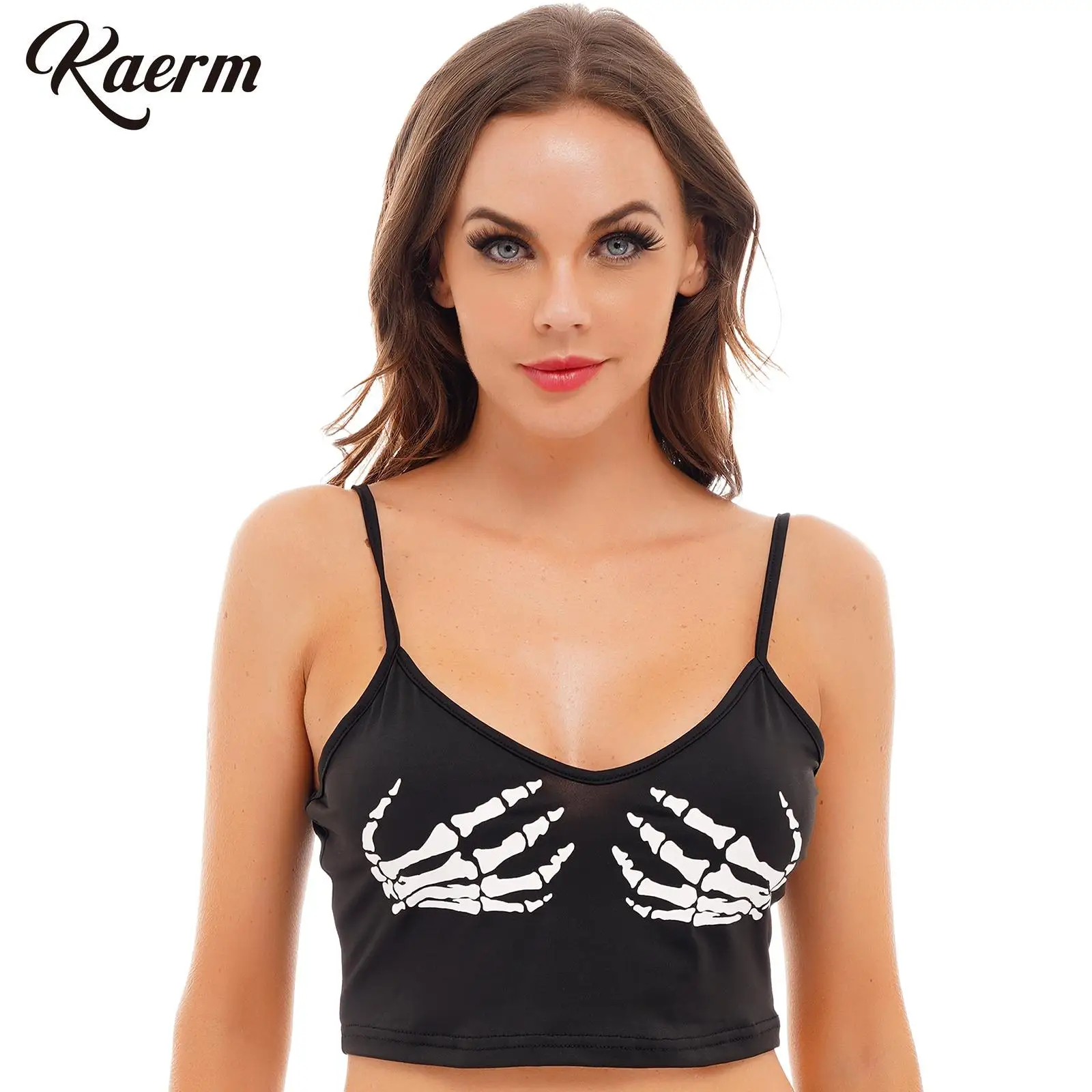 

Woman Sexy Skull Hand Y2K Crop Top Gothic Skeleton Party Camisole Cami Vest Harajuku Punk Tight Shirts DJ Clubwear