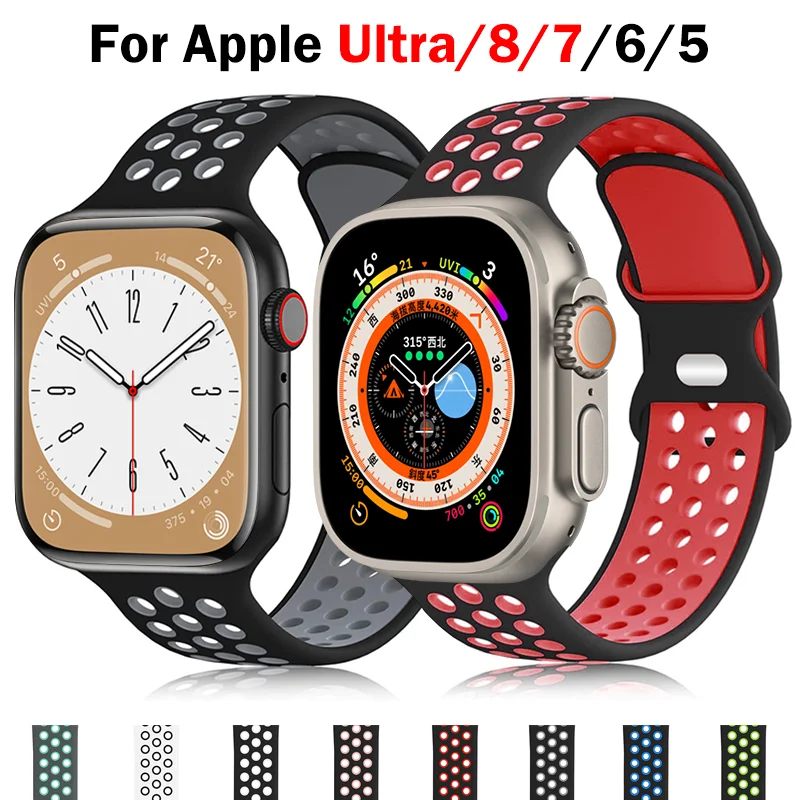 Sport Strap for Apple Watch Series Ultra/8/7 49mm 41mm 45mm 38MM 42MM silicone wrist Bracelet iWatch 6 SE 5 4 3 Band 44mm 40mm
Sport Strap for Apple Watch Series Ultra/8/7 49mm 41mm 45mm 38MM 42MM silicone wrist Bracelet iWatch 6 SE 5 4 3 Band 44mm 40mm