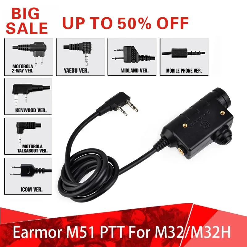 OPSMEN Earmor Military M51 PTT Tactical Push To Talk For M32/M32H Headset For Kenwood/ICOM Radio Softair Headphone Adapter
OPSMEN Earmor Military M51 PTT Tactical Push To Talk For M32/M32H Headset For Kenwood/ICOM Radio Softair Headphone Adapter