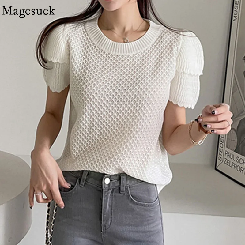 Summer Ice Silk Knitted Tops Short Puff Sleeve Korean Blouse Women Casual Loose Clothes 2022 O-neck Sweater Blusa Mujer 22133
Summer Ice Silk Knitted Tops Short Puff Sleeve Korean Blouse Women Casual Loose Clothes 2022 O-neck Sweater Blusa Mujer 22133