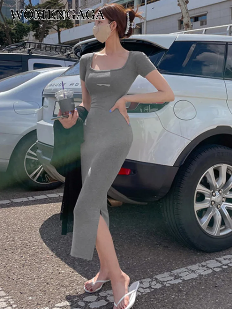 WOMENGAGA Korea 2022 Spring Summer New Square Collar Elegant Feminine Sexy Slim Body Short Sleeve T Shirt Maxi Long Dress HH9H 
WOMENGAGA Korea 2022 Spring Summer New Square Collar Elegant Feminine Sexy Slim Body Short Sleeve T Shirt Maxi Long Dress HH9H
