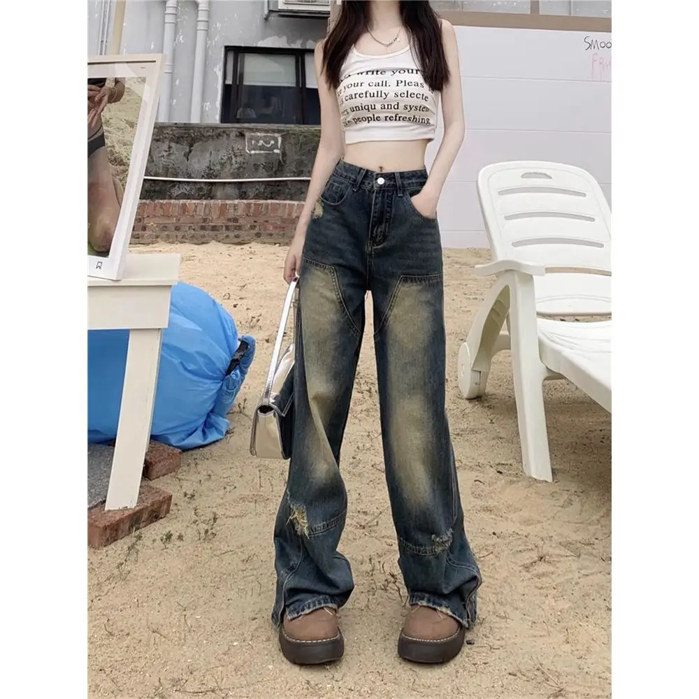 Vintage American High Street Design Straight Jeans Female Summer Broken Holes High Waist Loose Thin Wide-Legged Drag Pants
Vintage American High Street Design Straight Jeans Female Summer Broken Holes High Waist Loose Thin Wide-Legged Drag Pants