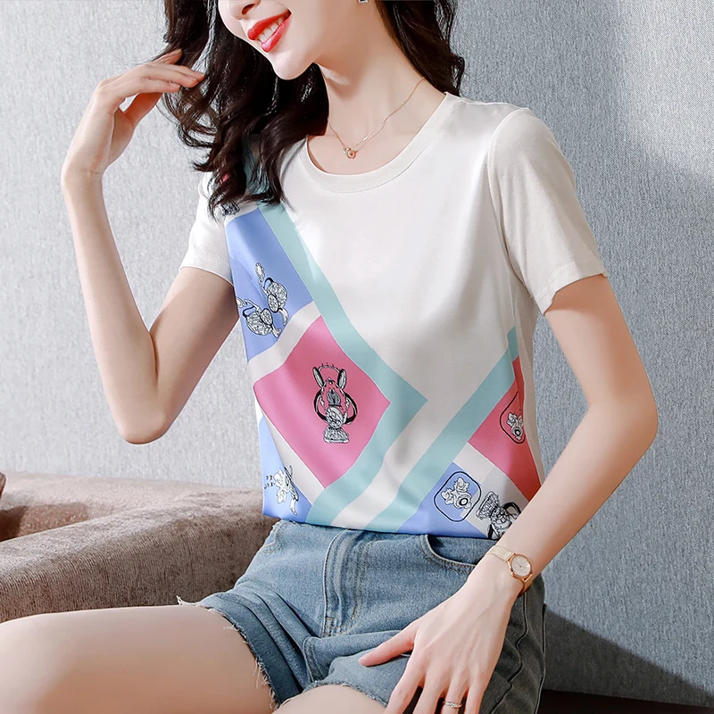Cotton Women's T-shirt Summer New Top Patchwork Print O-neck Short Sleeve Tees Casual Fashion Female Clothes
Cotton Women's T-shirt Summer New Top Patchwork Print O-neck Short Sleeve Tees Casual Fashion Female Clothes