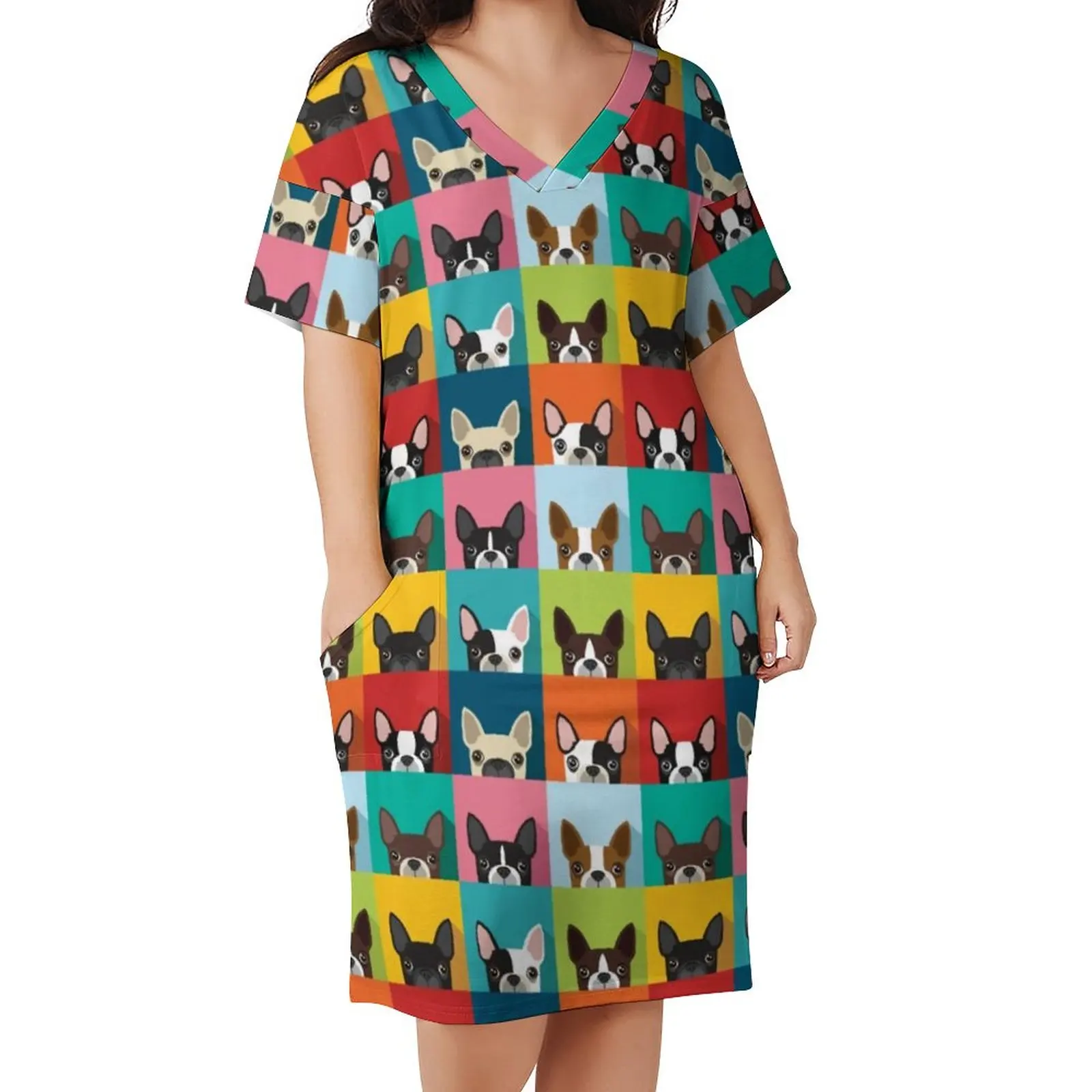 

Dalmatian Print Casual Dress Summer Bulldogs Pop Art Pretty Dresses Ladies V Neck Printed Street Fashion Dress Plus Size 3XL 4XL