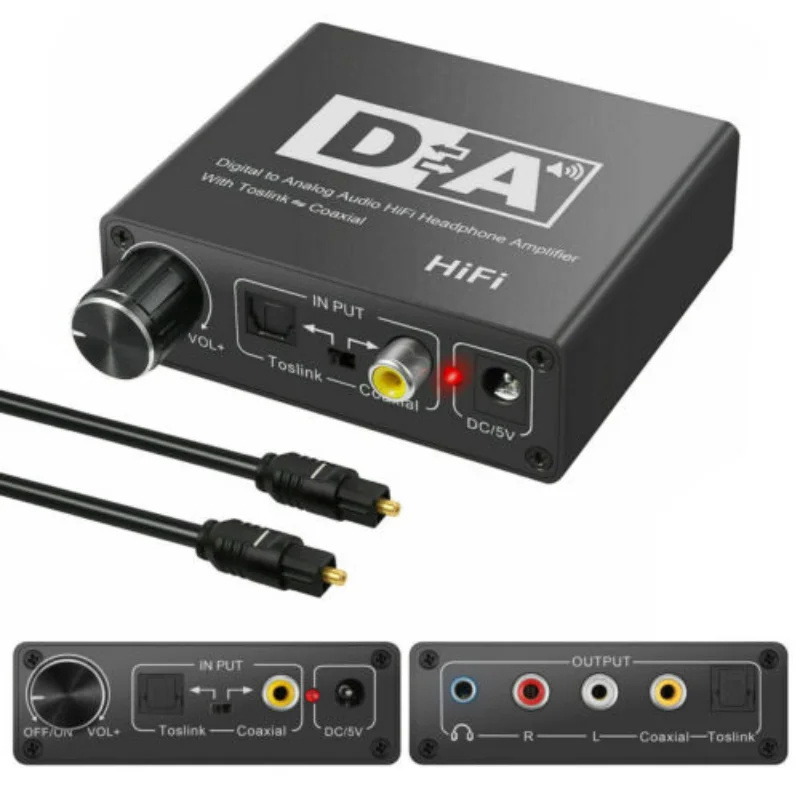 Hifi DAC Amp Digital To Analog Audio Converter RCA 3.5mm Jack Headphone Amplifier Toslink Optical Coaxial Output DAC
Hifi DAC Amp Digital To Analog Audio Converter RCA 3.5mm Jack Headphone Amplifier Toslink Optical Coaxial Output DAC