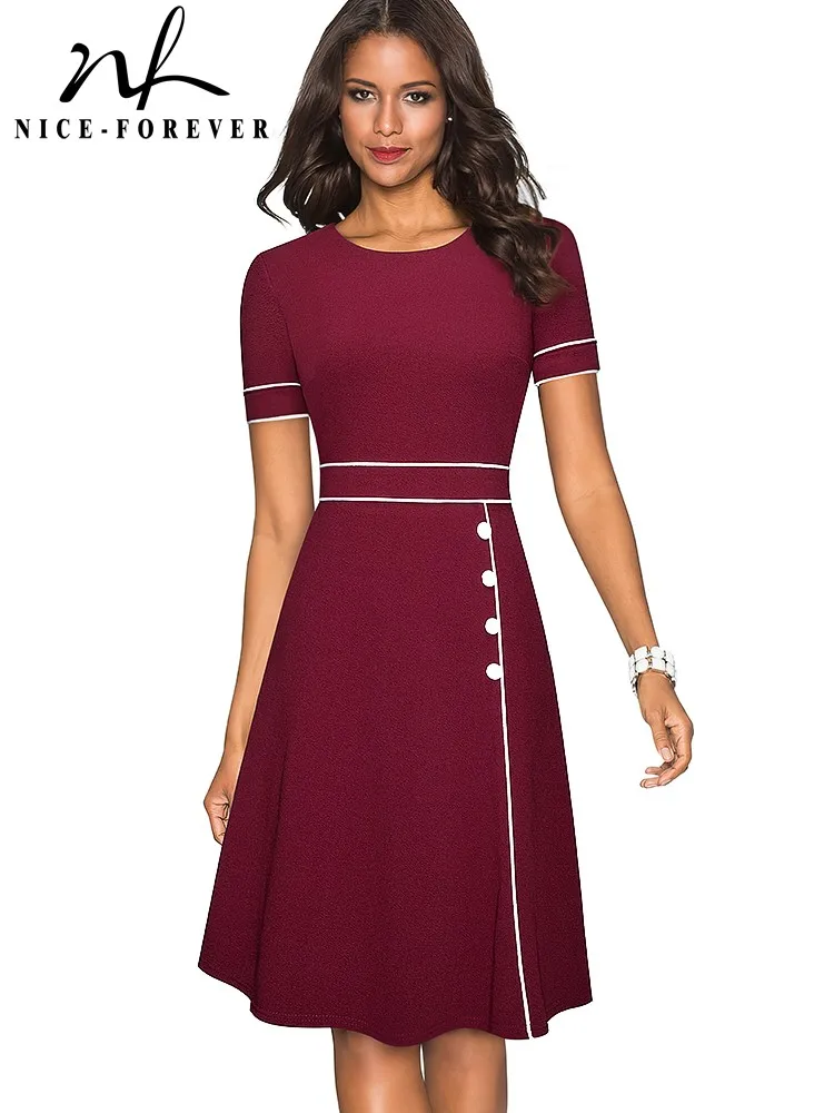 Nice-forever Summer Women Vintage Patchwork with Botton Elegant Dresses Business Formal Flare Swing Women Dress A259
Nice-forever Summer Women Vintage Patchwork with Botton Elegant Dresses Business Formal Flare Swing Women Dress A259