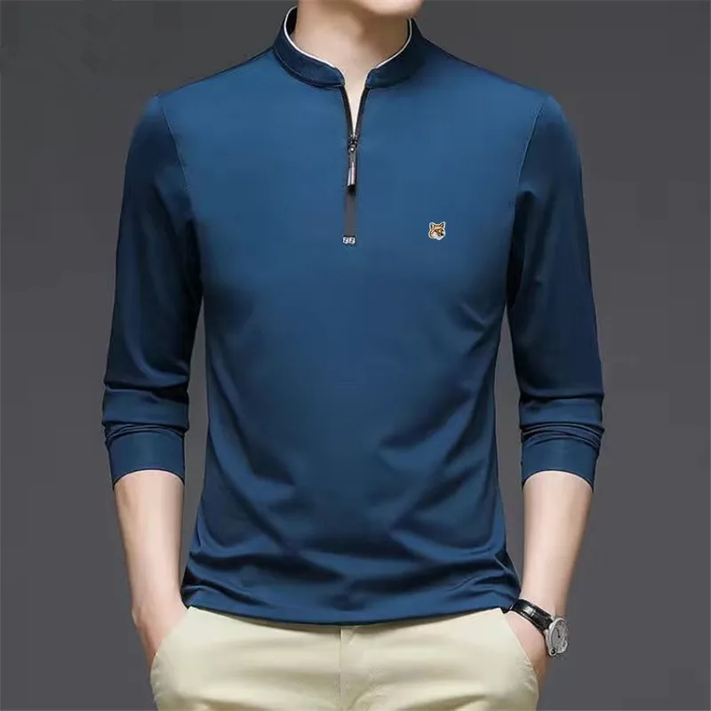 Autumn Mens Golf wear Long Sleeve Mascot Embroidery polo shirt Sports Zip Stand Collar Loose T-shirt Young Top golf Brand Tee 
Autumn Mens Golf wear Long Sleeve Mascot Embroidery polo shirt Sports Zip Stand Collar Loose T-shirt Young Top golf Brand Tee