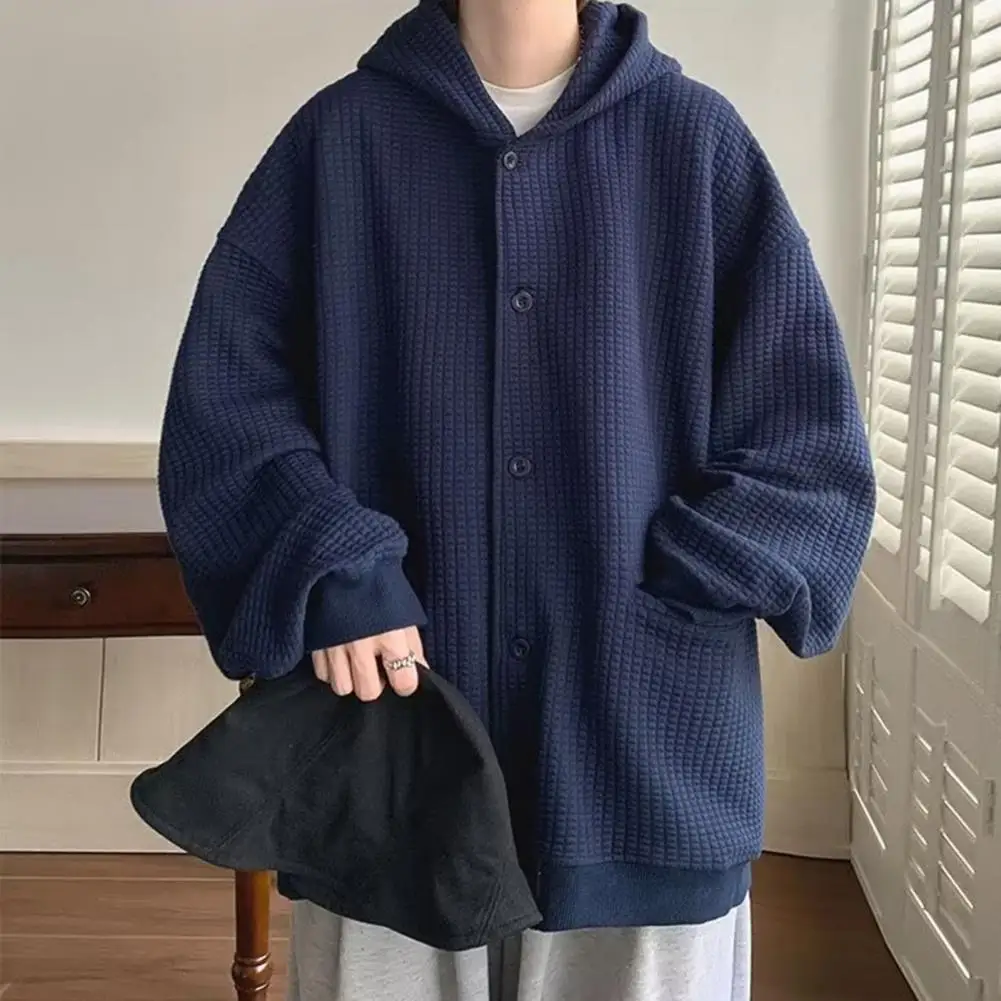 Hooded Men Sport Coat Hip Hop Style Loose Fit Jacket Men's Solid Color Waffle Texture Coat with Hood Long Sleeve for Autumn
Hooded Men Sport Coat Hip Hop Style Loose Fit Jacket Men's Solid Color Waffle Texture Coat with Hood Long Sleeve for Autumn