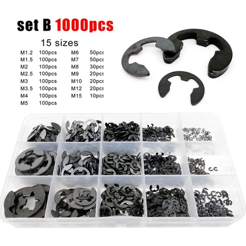 1000 PCS E-Type Retaining Ring Kit 1.2Mm-15Mm E-Type Split Retaining Ring E-Type Bearing Retaining Ring
1000 PCS E-Type Retaining Ring Kit 1.2Mm-15Mm E-Type Split Retaining Ring E-Type Bearing Retaining Ring