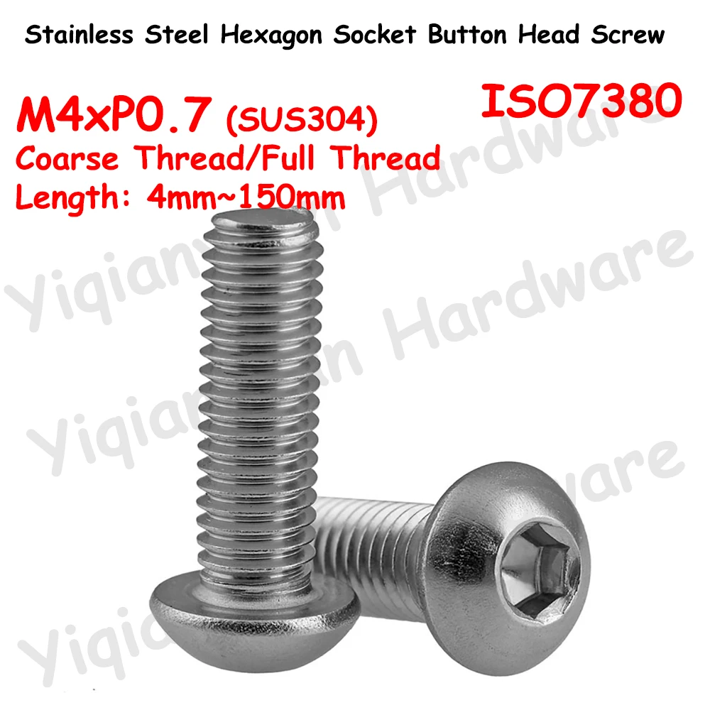 

M4xP0.7 грубая резьба ISO7380 SUS304 нержавеющая сталь Шестигранная гнездовая кнопка круглая головка винты шестигранные болты с полной резьбой