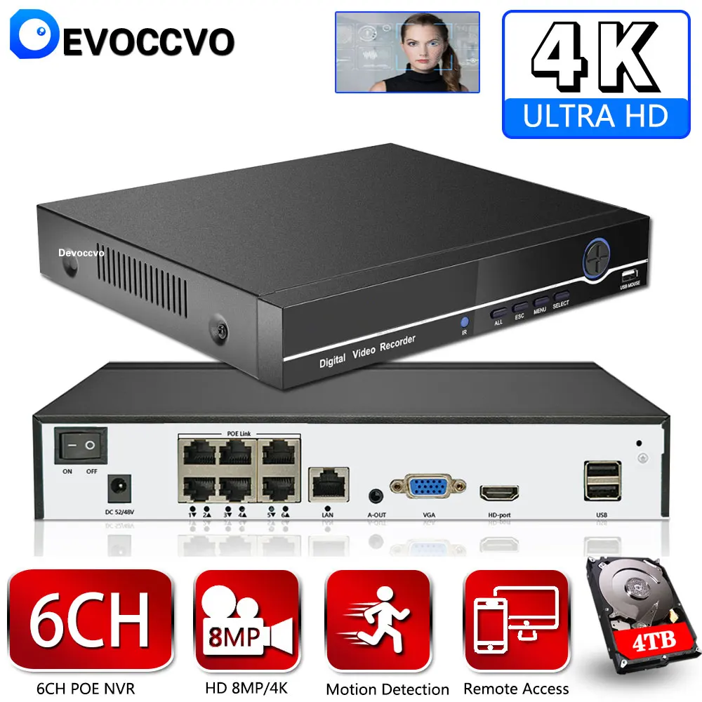 8MP Face Detection 6CH 8CH POE 4K NVR H.265 NVR Network Video Recorder 8 channel 1 HDD 24/7 Recording IP Camera 2.6 P2P System
8MP Face Detection 6CH 8CH POE 4K NVR H.265 NVR Network Video Recorder 8 channel 1 HDD 24/7 Recording IP Camera 2.6 P2P System
