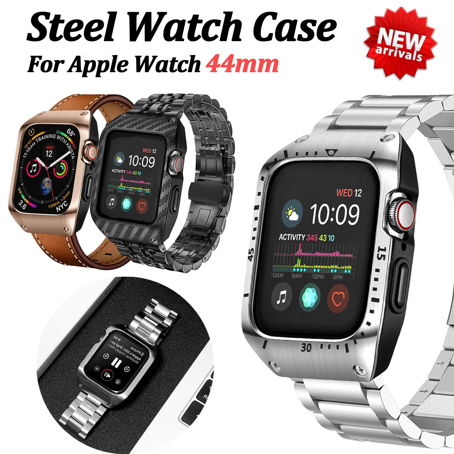 Stainless Steel Case for Apple Watch 44mm Creative Watch Shell + Strap For I Watch 6 5 4 SE Carbon Fiber Pattern Latest Design
Stainless Steel Case for Apple Watch 44mm Creative Watch Shell + Strap For I Watch 6 5 4 SE Carbon Fiber Pattern Latest Design