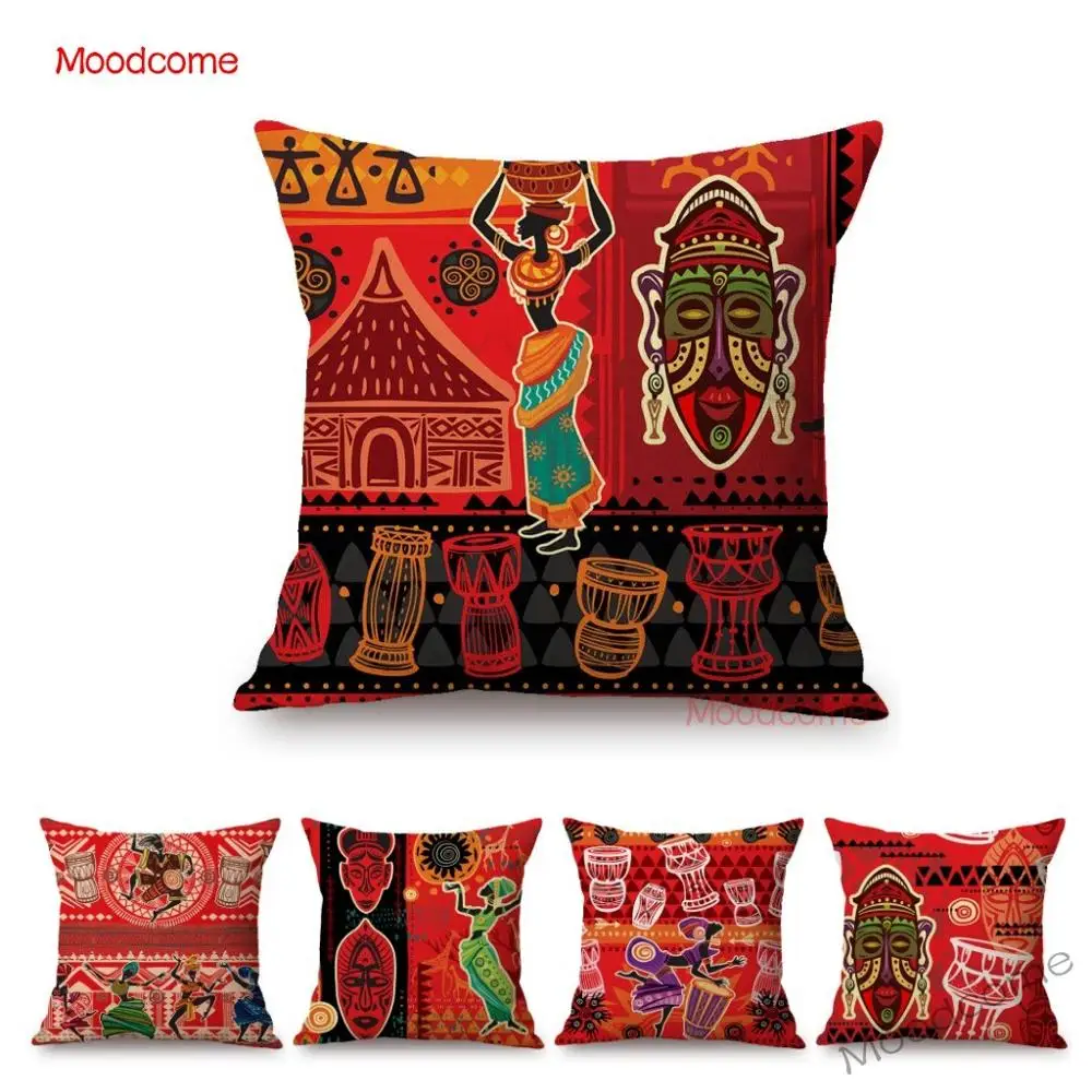 

Red African Tribal Dancing Africa Woman Harvest Carnival Sofa Throw Pillow Case Car Pillow Linen Home Decorative Cushion Cover