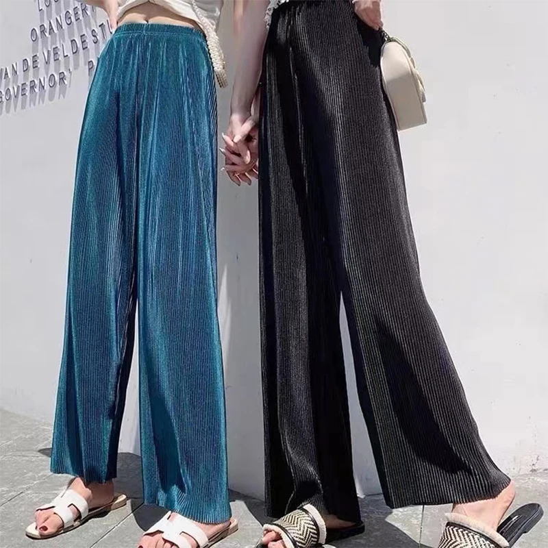Летние Плиссированные широкие брюки, ледяные прямые брюки 
Летние Плиссированные широкие брюки, ледяные прямые брюки