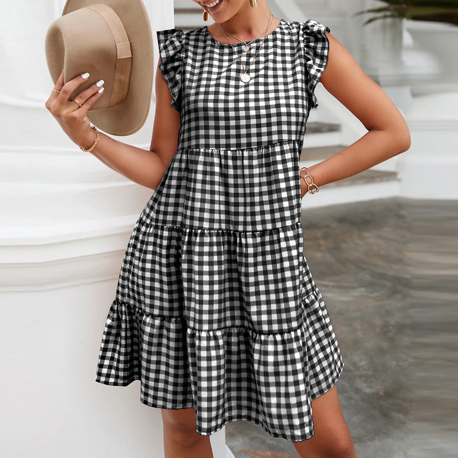 Женское свободное мини-платье в клетку, повседневные Модные платья с длинным рукавом, круглым вырезом и широким подолом, Женские Элегантные... 
Женское свободное мини-платье в клетку, повседневные Модные платья с длинным рукавом, круглым вырезом и широким подолом, Женские Элегантные...