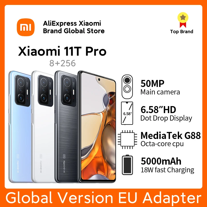 

Xiaomi 11T Pro 128GB/256GB Global Version Mi 11t pro Octa Core 108MP Camera 120W HyperCharge 120Hz AMOLED Display Support NFC
