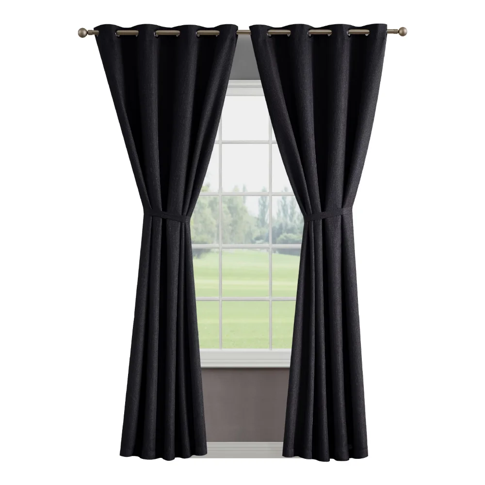 

Chyna Blackout Window Curtain Panels with Tiebacks, Grommet, Charcoal, 50" X 108"