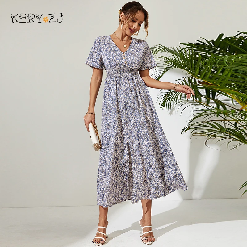 KEBY ZJ Summer Dress Women 2022 Fashion Blue White V Neck Short Sleeves Polyester Clothes Casual Floral Print Midi Dress
KEBY ZJ Summer Dress Women 2022 Fashion Blue White V Neck Short Sleeves Polyester Clothes Casual Floral Print Midi Dress