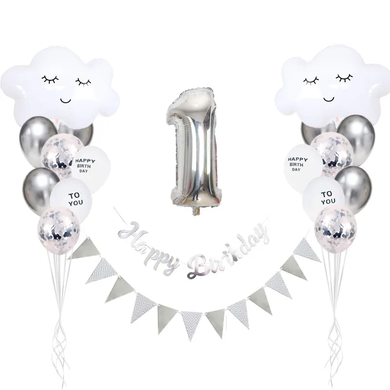 JOYMEMO Silver Number Foil Balloon Banner Set Happy Birthday Cloud Confetti Latex Balloon Children 1st Birthday Party Supplies
JOYMEMO Silver Number Foil Balloon Banner Set Happy Birthday Cloud Confetti Latex Balloon Children 1st Birthday Party Supplies