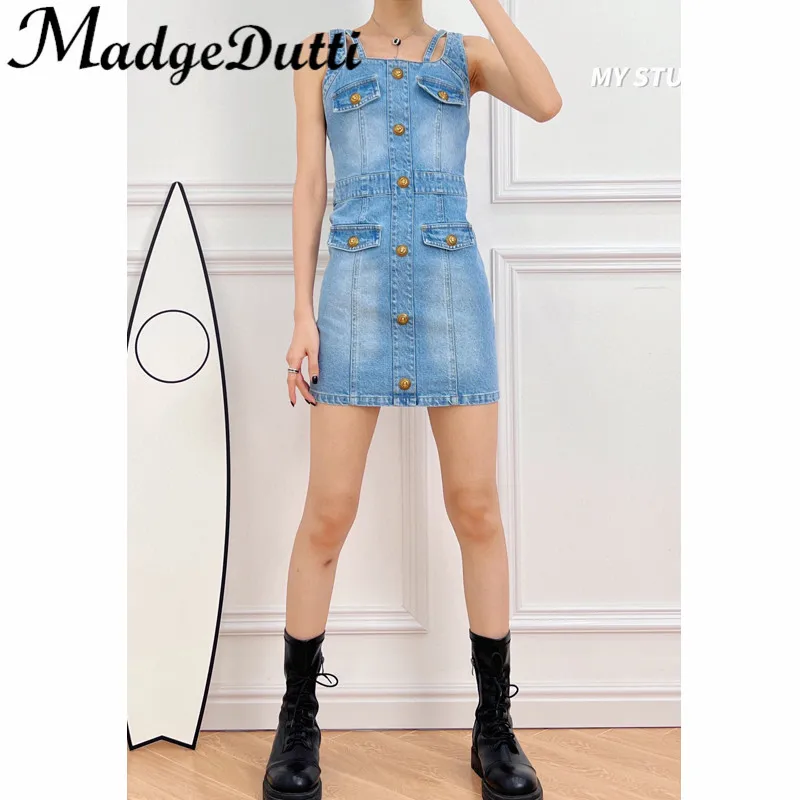 3.24 MadgeDutti Spring Summer New Temperament Metal Decoration Double Shoulder Suspender Slim Mini Denim Dress Women
3.24 MadgeDutti Spring Summer New Temperament Metal Decoration Double Shoulder Suspender Slim Mini Denim Dress Women