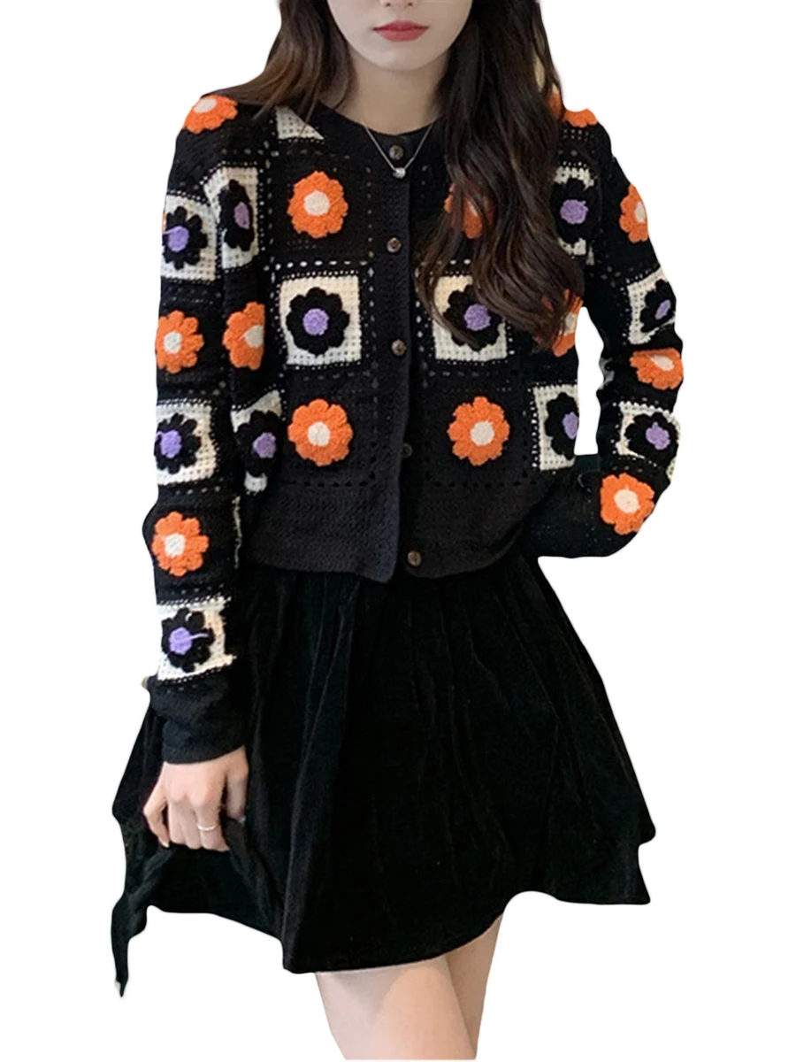 Женский вязаный крючком свитер с длинным рукавом и пуговицами
Женский вязаный крючком свитер с длинным рукавом и пуговицами