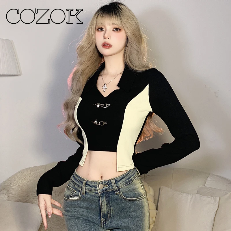 COZOK New Vintage POLO Neck Long-sleeved T-shirt Women's Design Sense of Color Contrast Stitching Slimming Y2K Top
COZOK New Vintage POLO Neck Long-sleeved T-shirt Women's Design Sense of Color Contrast Stitching Slimming Y2K Top