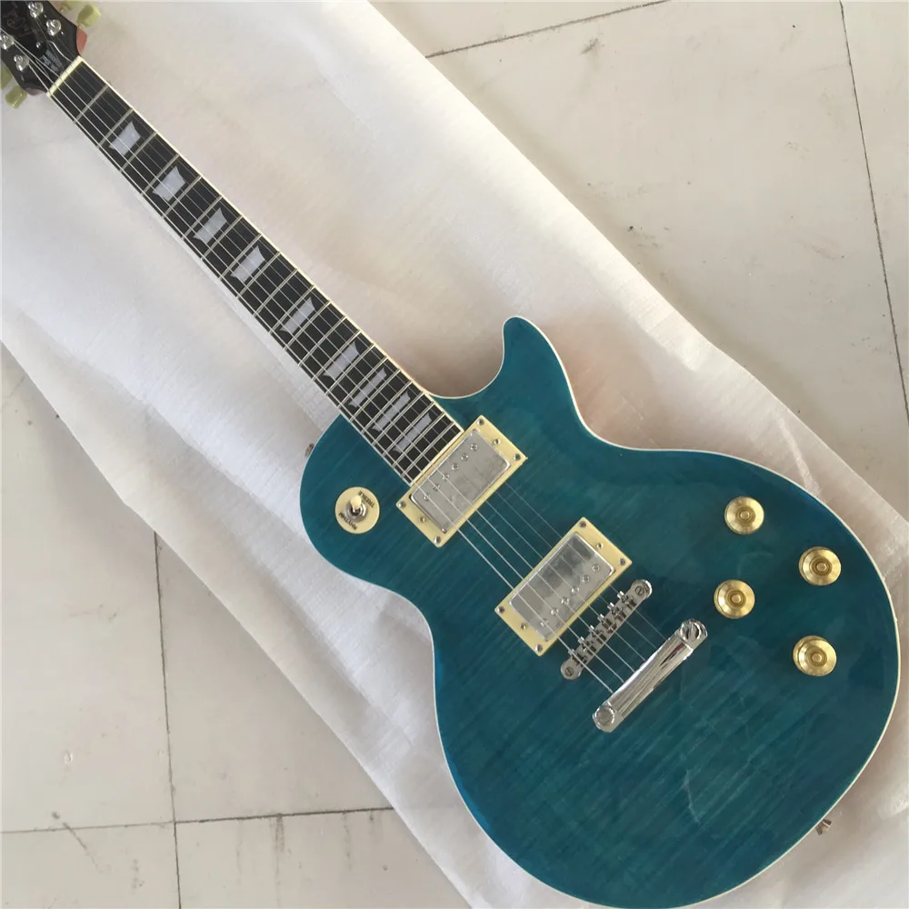 

New standard custom.Blue color Tiger Flame electric guitar.Standard gitaar.mahogany body.Rosewood fingerboard guitars guitarra