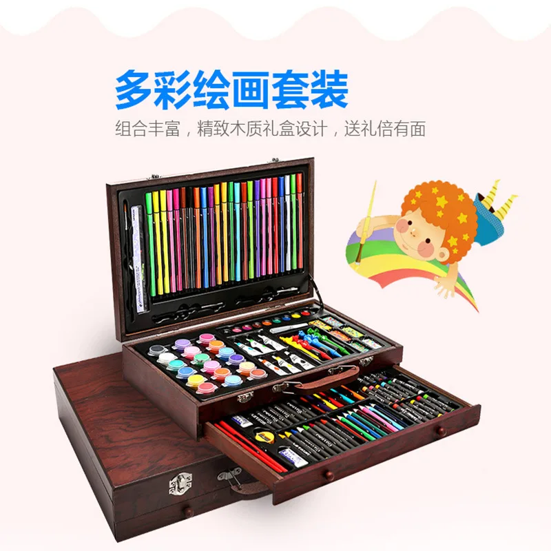 

130 Wooden Box Drawers Children'S Primary School Paintings Washable Watercolor Pens Crayon Paintings Set Paint Graffiti