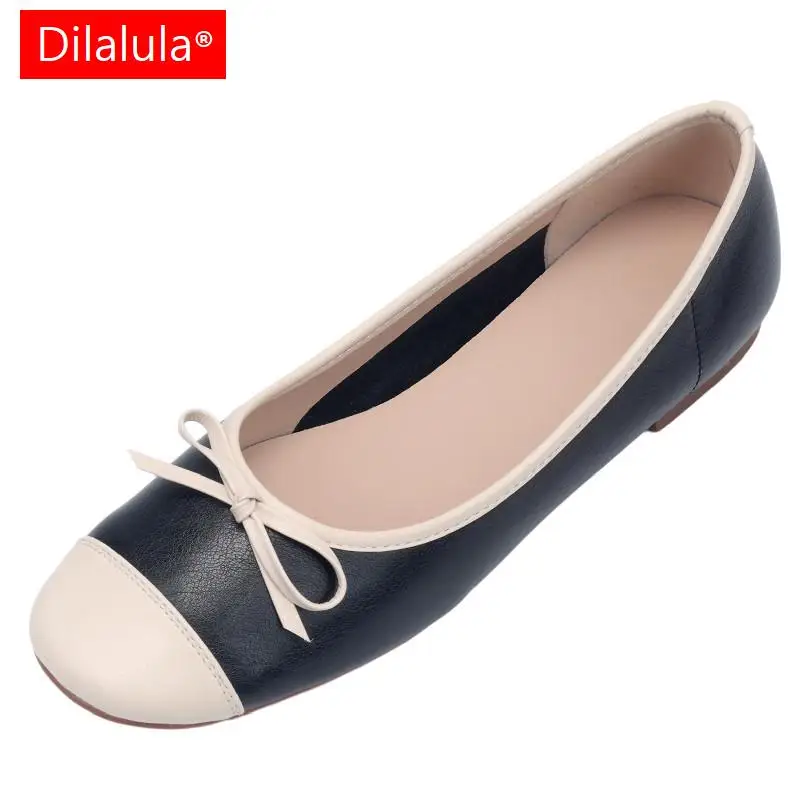 

Dilalula Women Pumps Sweet Butterfly Knot Mixed Colors Genuine Leather Low Heels Shoes Woman Spring Summer Office Ladies Casual