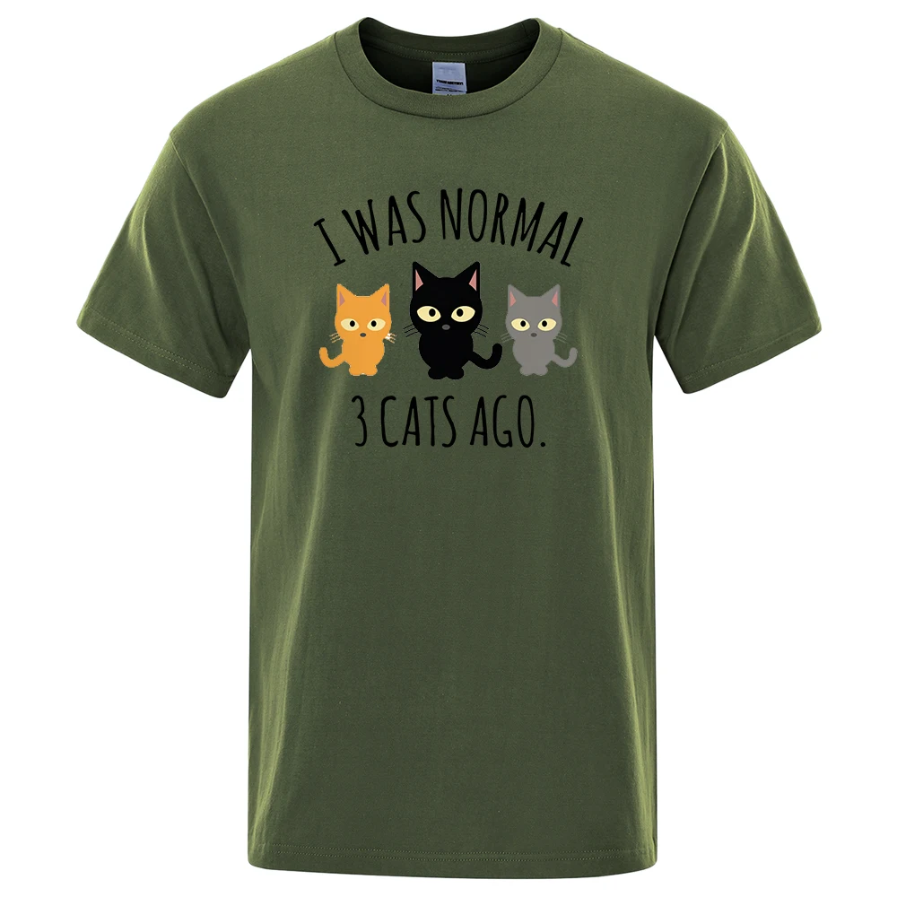 

Мужские футболки с принтом «I Was Нормальный 3 кошки назад», одежда с обычным рукавом, Модные дышащие футболки, мужские повседневные летние фу...