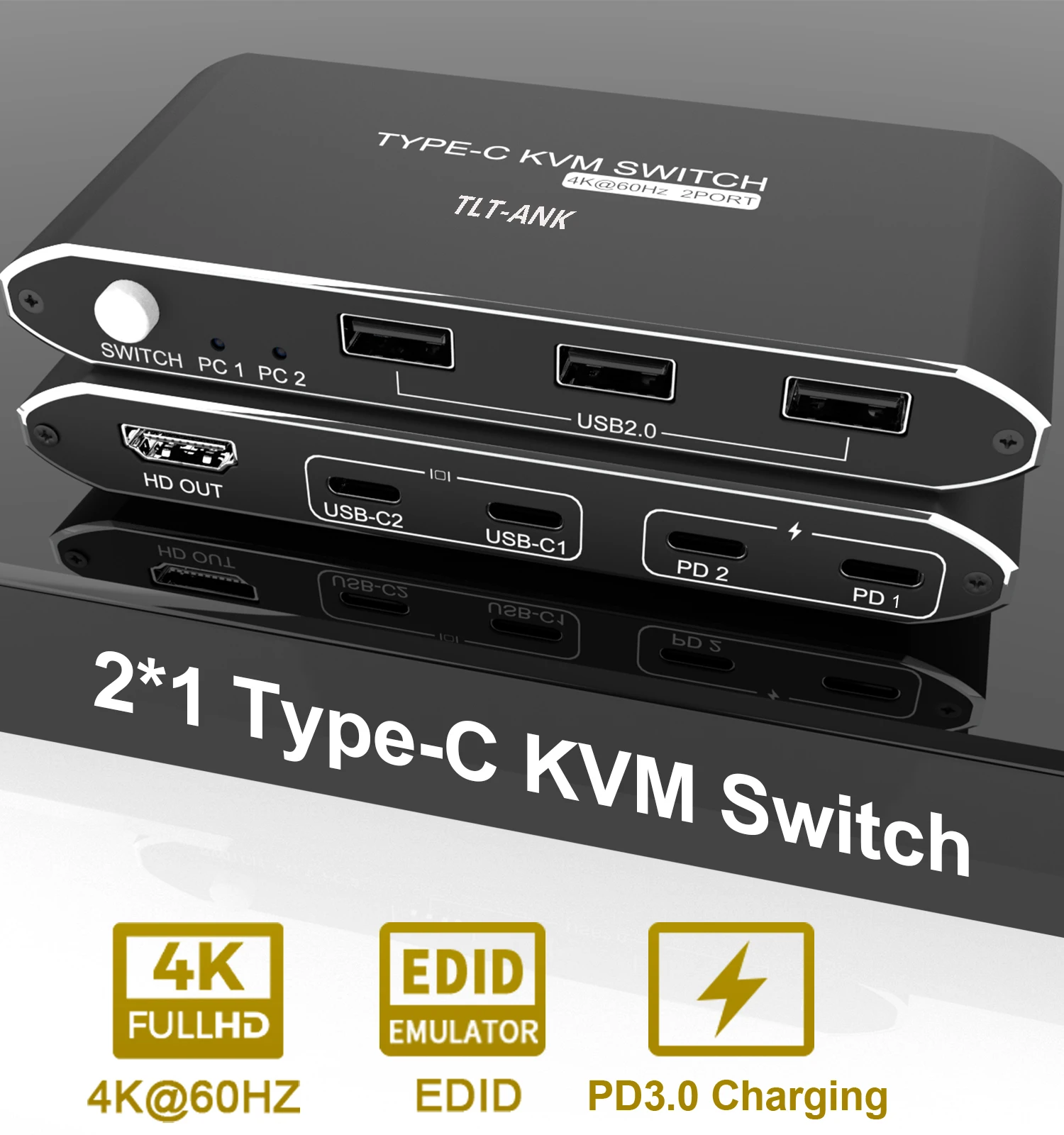 KVM-переключатель с двумя портами USB C, 2X 1, поддержка USB 2,0, клавиатура и мышь с зарядкой PD 3,0/EDID
KVM-переключатель с двумя портами USB C, 2X 1, поддержка USB 2,0, клавиатура и мышь с зарядкой PD 3,0/EDID