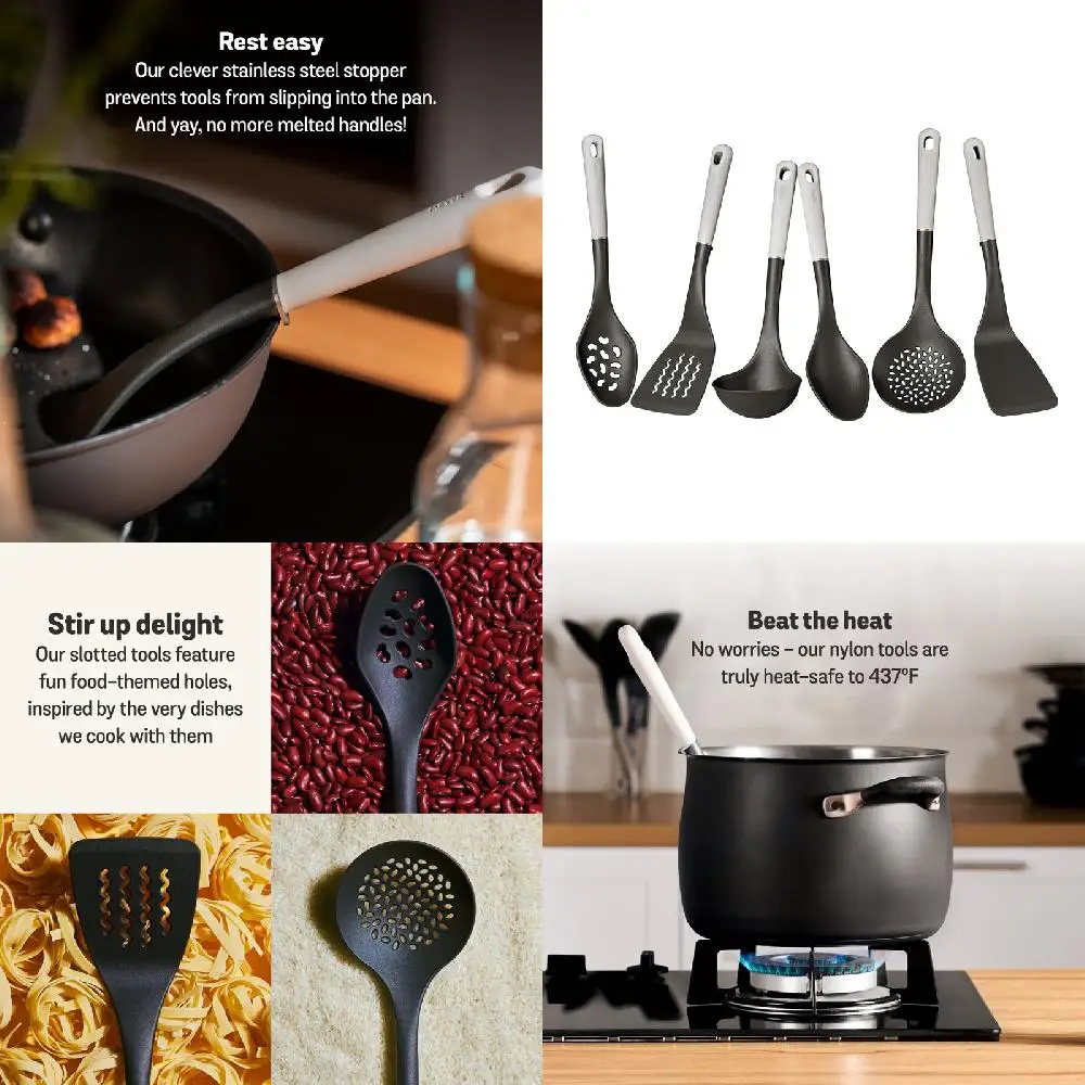 Elegant Black & Gray Nylon 6-Piece Tool Set for Cooking in the Kitchen - Durable, Easy to Use and Excellent Quality.
Elegant Black & Gray Nylon 6-Piece Tool Set for Cooking in the Kitchen - Durable, Easy to Use and Excellent Quality.