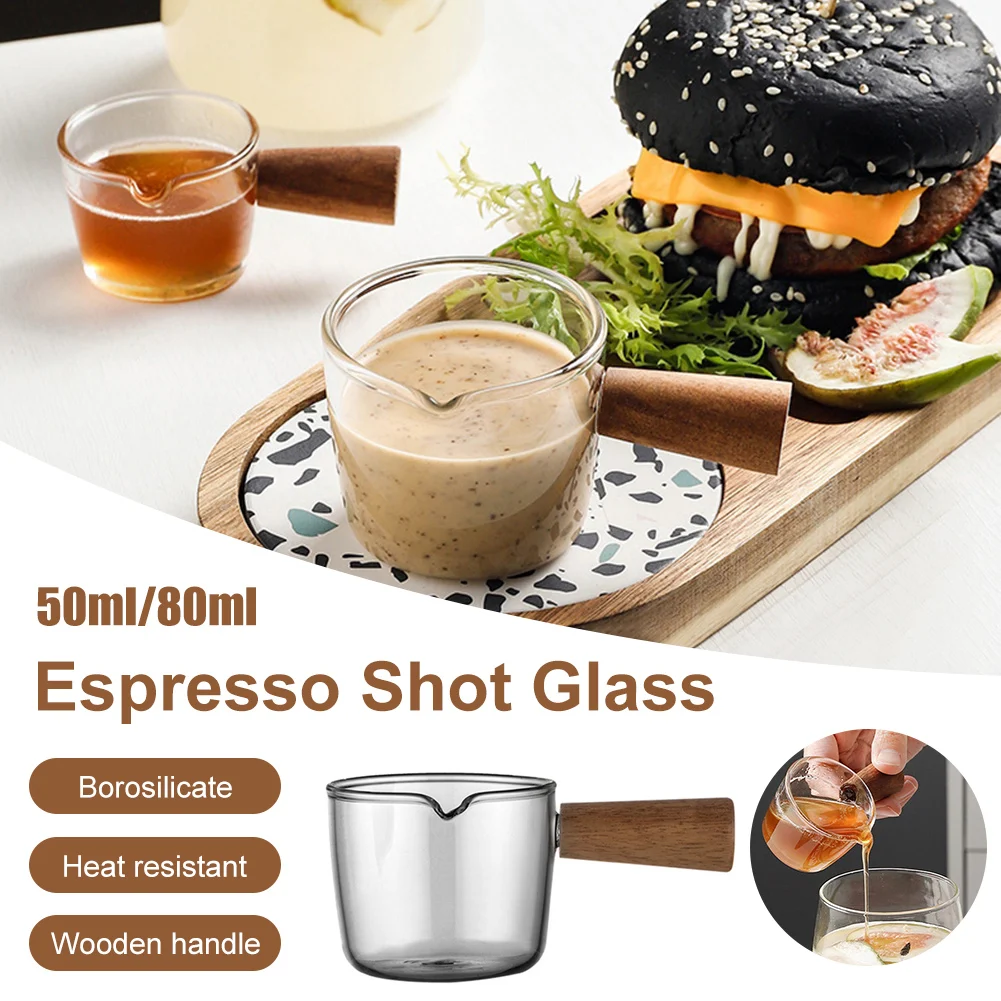 50ml/80ml Espresso Shot Glass Wooden Handle Single Spout Coffee Measuring Cup Borosilicate Glass for Wine Milk Coffee Tea Jug
50ml/80ml Espresso Shot Glass Wooden Handle Single Spout Coffee Measuring Cup Borosilicate Glass for Wine Milk Coffee Tea Jug