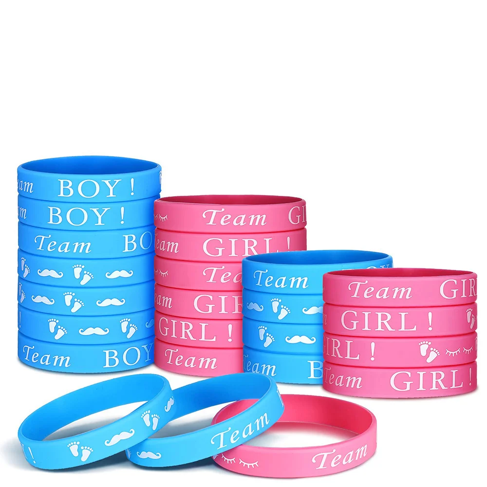 24pcs Boy or Girl Gender Reveal Party Supplies Team Boy Team Girl Bracelets Baby Shower Blue Pink Silicone Wristbands Rubber
24pcs Boy or Girl Gender Reveal Party Supplies Team Boy Team Girl Bracelets Baby Shower Blue Pink Silicone Wristbands Rubber
