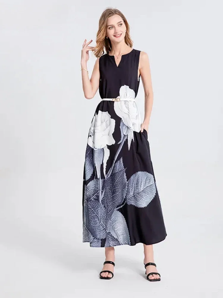 2023 Ladies Spring Summer Black Long Dress Sleeveless V-neck Beach Dresses Elegant Party Rose Printed Vintage Women's Dress
2023 Ladies Spring Summer Black Long Dress Sleeveless V-neck Beach Dresses Elegant Party Rose Printed Vintage Women's Dress