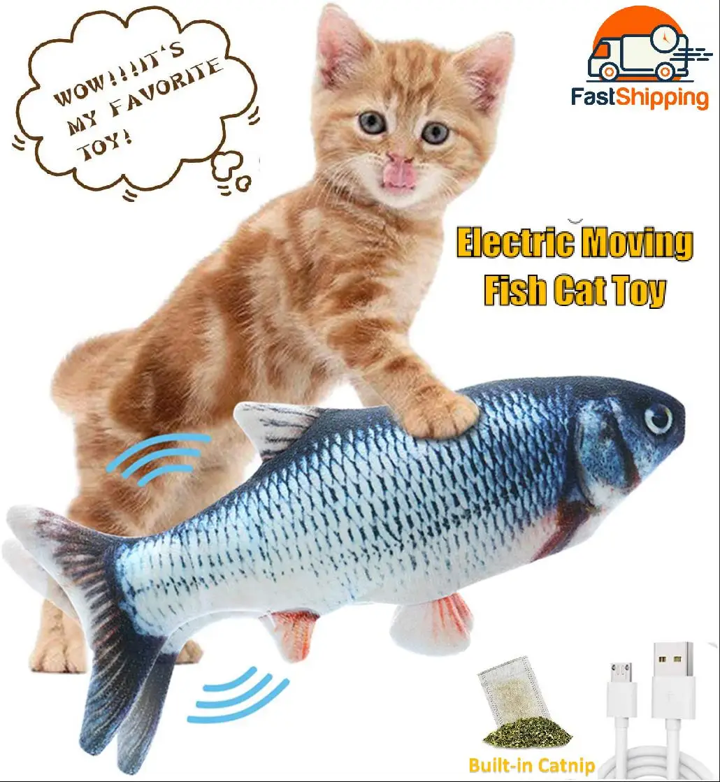 

3D Floppy Fish Cat USB Charger Interactive Electric Toy Realistic Plush Simulation Wiggle Fish Catnip Indoor Chewing Playing