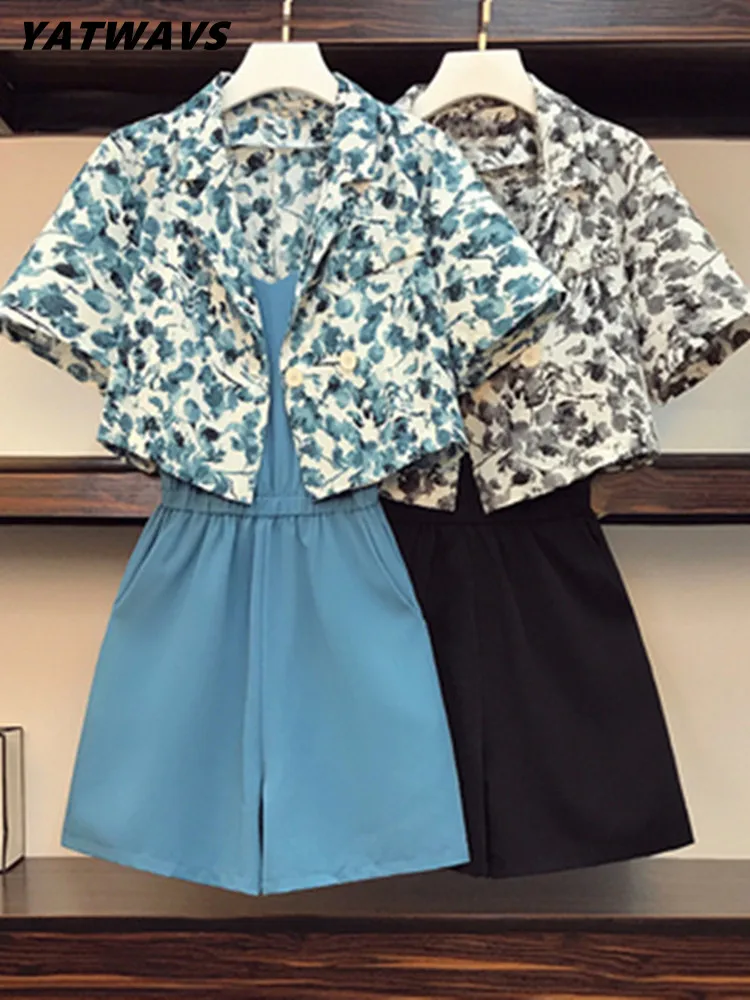 Elegant Vintage Two Piece Set Women Flower Printing Shirt Crop Top + Sexy Spaghetti Strap Jumpsuits Summer Lady Set Outfits
Elegant Vintage Two Piece Set Women Flower Printing Shirt Crop Top + Sexy Spaghetti Strap Jumpsuits Summer Lady Set Outfits