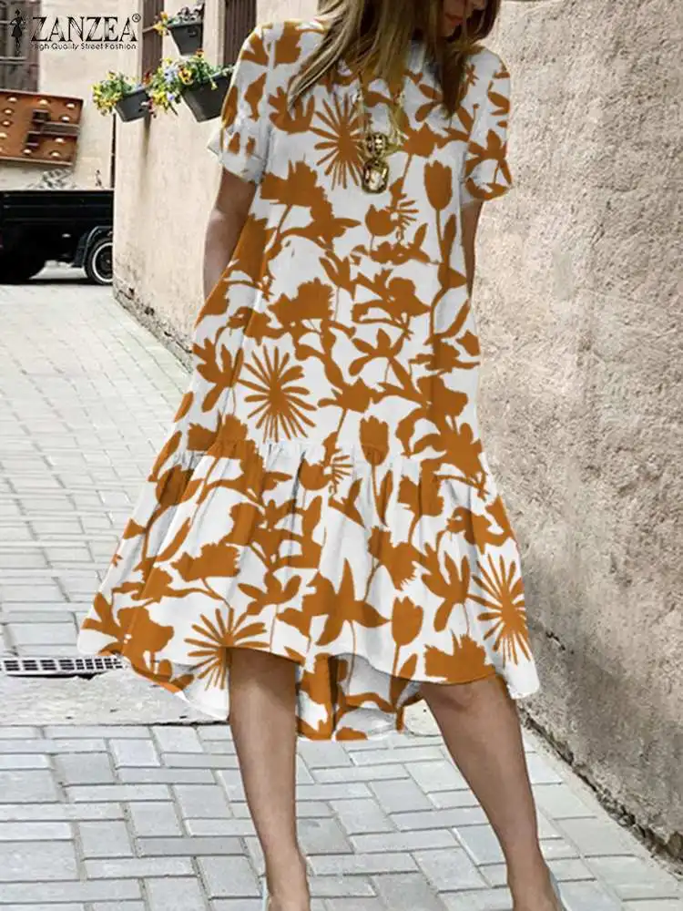 Women Asymmetrical Midi Dresses Summer Bohemian Ruffle Vestidos ZANZEA Floral Printed Sundress Casual Short Sleeve A Line Robes
Women Asymmetrical Midi Dresses Summer Bohemian Ruffle Vestidos ZANZEA Floral Printed Sundress Casual Short Sleeve A Line Robes