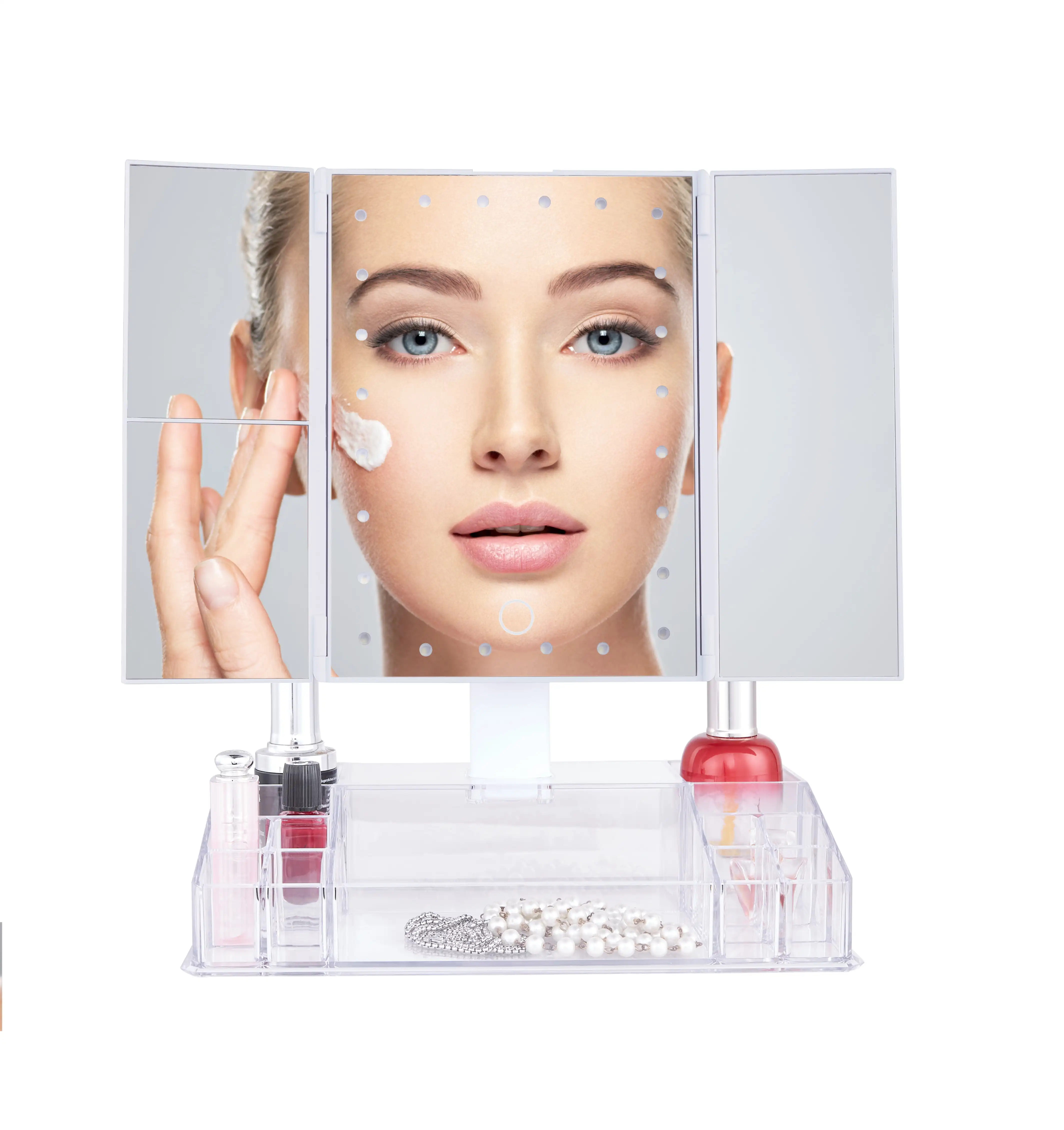Premiere Trifold Makeup Mirror with LED Lights and Organizer Storage Base, 1x 2X 3X Magnification
Premiere Trifold Makeup Mirror with LED Lights and Organizer Storage Base, 1x 2X 3X Magnification