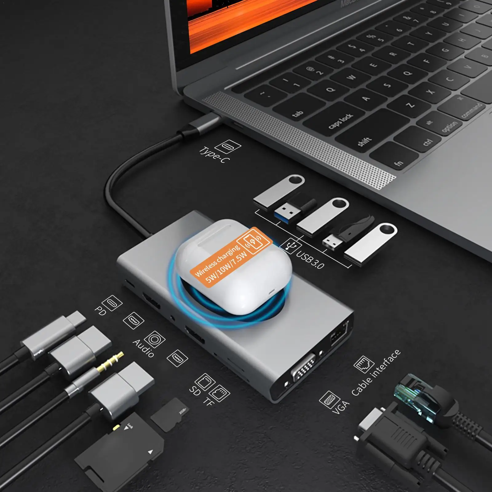 Расширительная док-станция типа C, двойной HDMI-совместимый разъем VGA PD 14 в 1, док-станция для ноутбука, сетевой интерфейс
Расширительная док-станция типа C, двойной HDMI-совместимый разъем VGA PD 14 в 1, док-станция для ноутбука, сетевой интерфейс