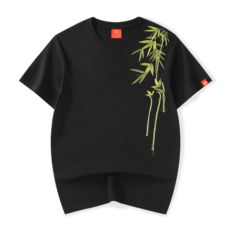 

Bamboo Embroidered Men Tshirt 100% Cotton Oversize Yokosuka Sukajan Short Sleeve T-Shirt Male Undershirt Luxury Summer Clothing