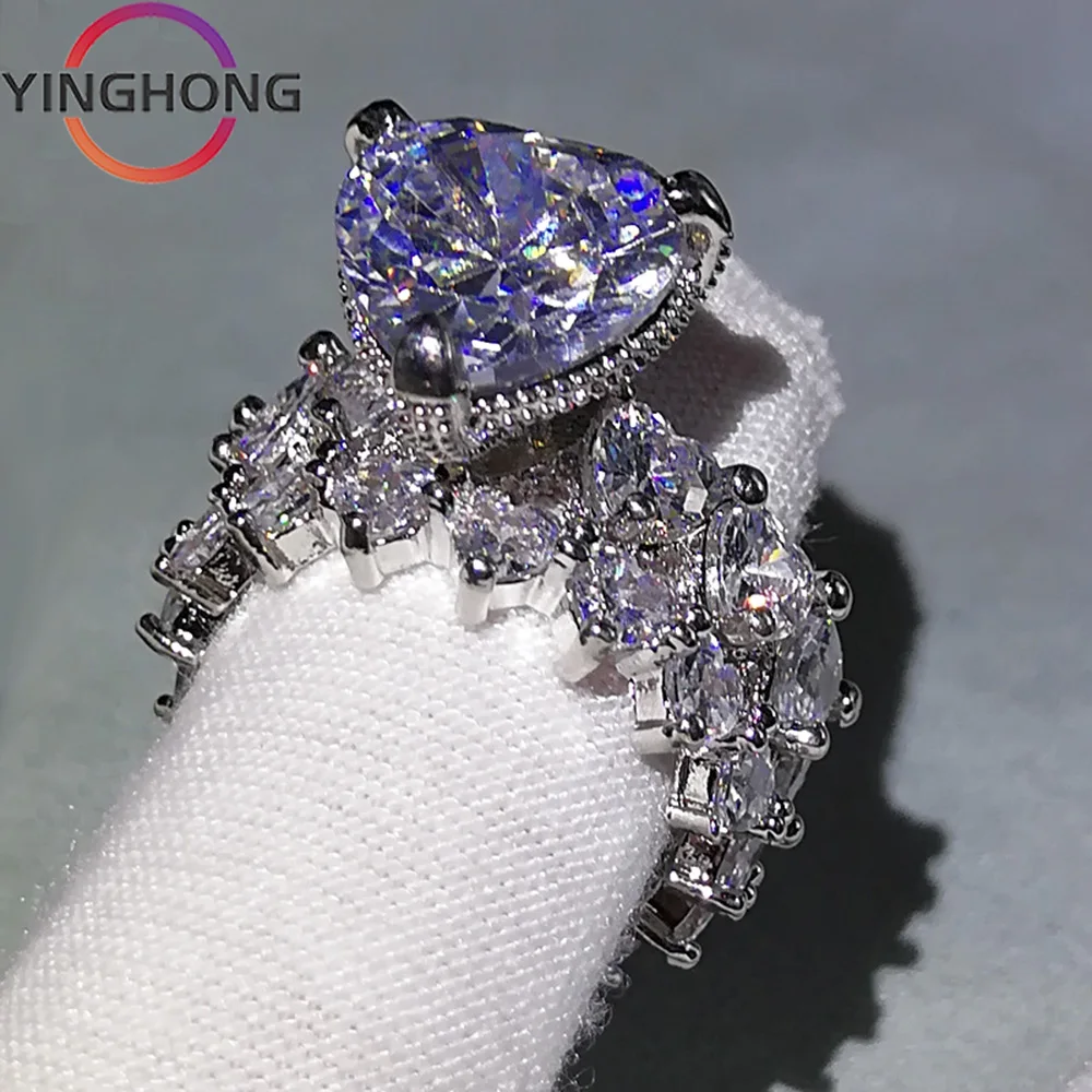 

QueXiang S925 Sterling Silver Full Diamond Love Synthetic Ring for Women's Jewelry Fashion Luxury Wedding Exquisite Gift