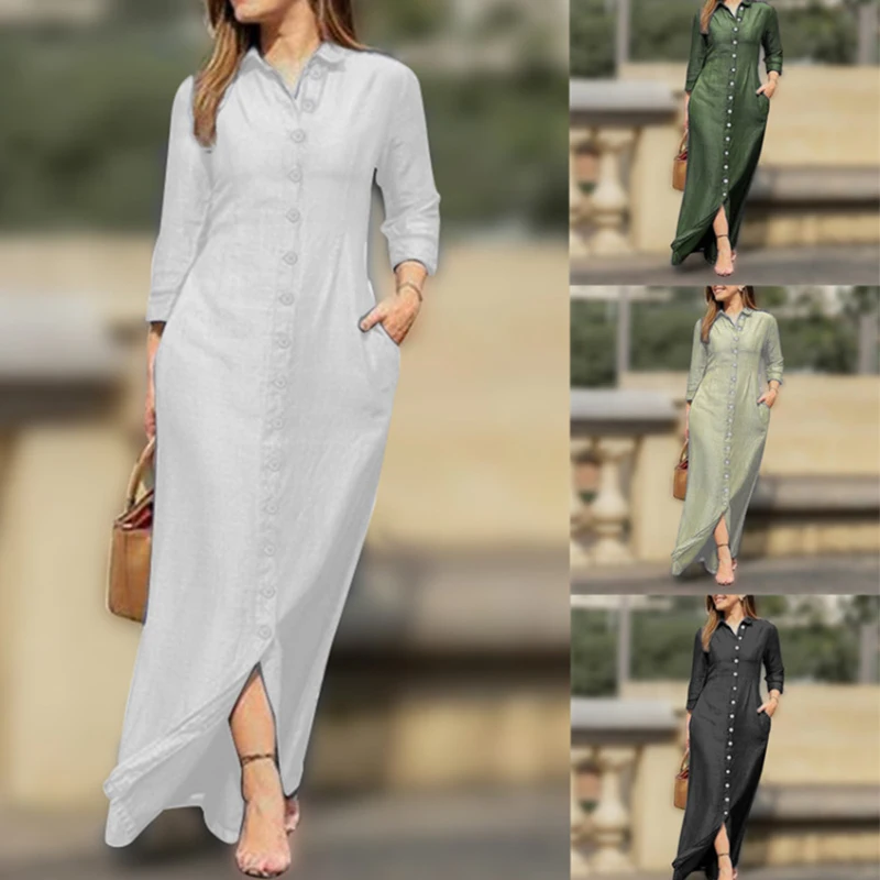 Lapel Long Sleeved Robe Long Solid Color Dresses Women's Clothing Solid Color Holiday Casual Single Breasted Shirt Long Skirts
Lapel Long Sleeved Robe Long Solid Color Dresses Women's Clothing Solid Color Holiday Casual Single Breasted Shirt Long Skirts