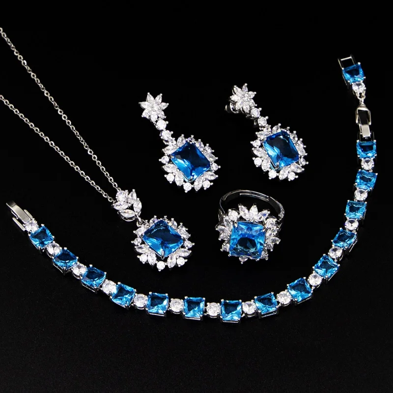 New Zircon Jewelry Set 925 Sterling Silver Needle Necklace Earring Ring Bracelet Set Zircon Ornament
New Zircon Jewelry Set 925 Sterling Silver Needle Necklace Earring Ring Bracelet Set Zircon Ornament