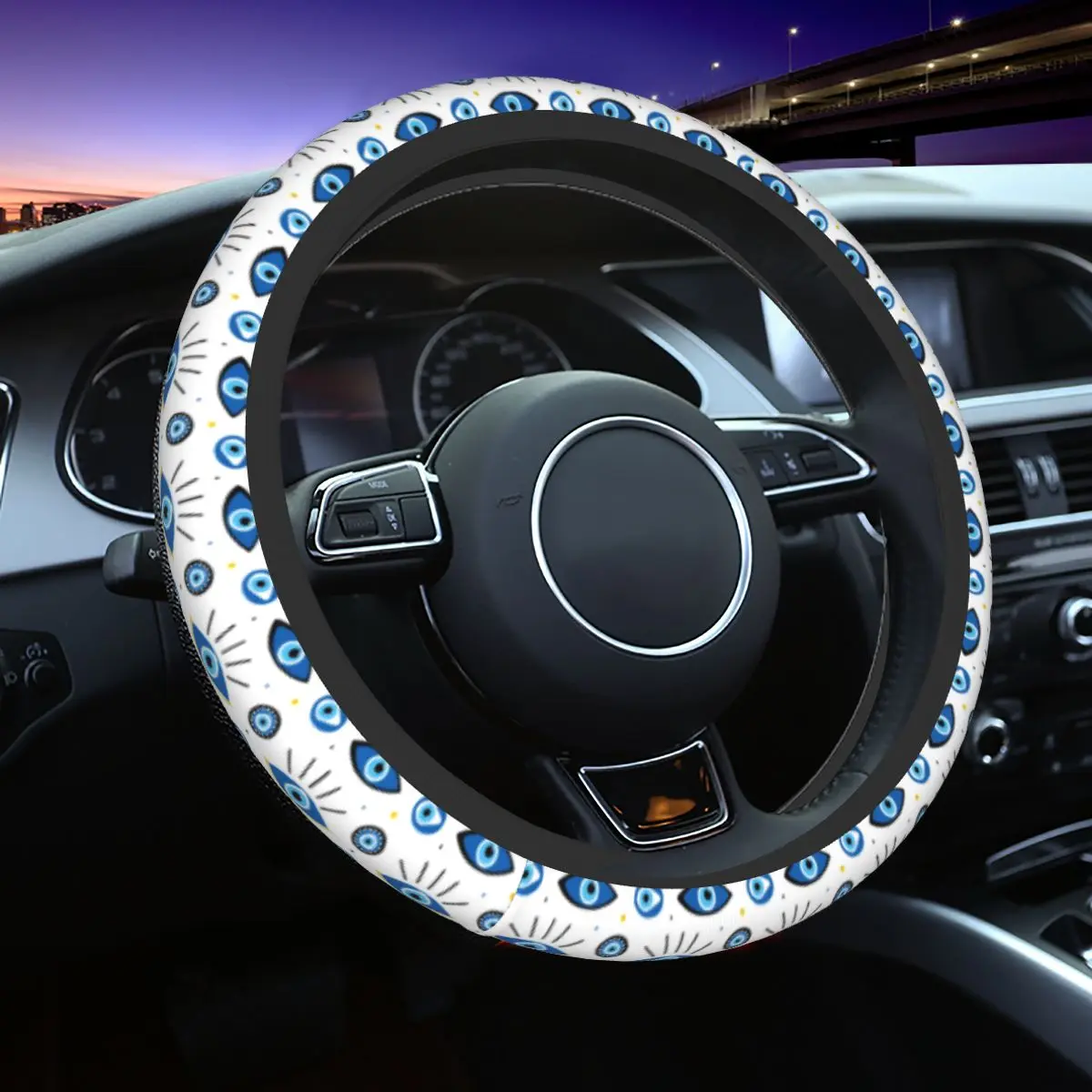 

Nazar Evil Eye Lucky Charms Car Steering Wheel Cover 37-38 Anti-slip Turkish Amulets Auto Steering Wheel Protector Car-styling