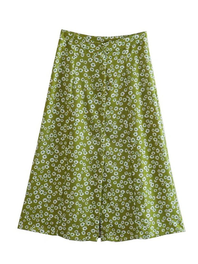 2022 Women French Style Daisy Floral Print Green Midi A-line Skirt Front Button High Waist Ladies Skirt Summer Faldas
2022 Women French Style Daisy Floral Print Green Midi A-line Skirt Front Button High Waist Ladies Skirt Summer Faldas
