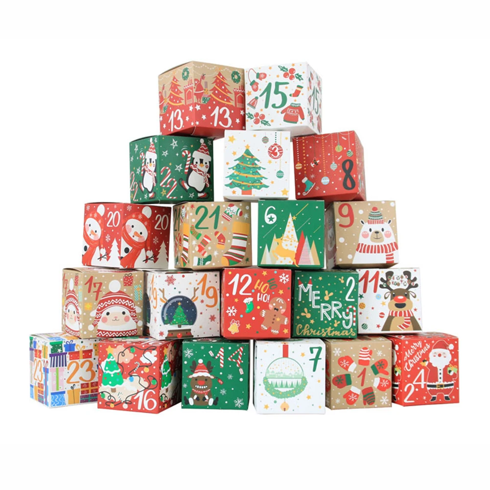 24PCS Christmas Candy Gifts Box 1-24 Days Advent Calendar New Year Gift Box Cookies Wrapping Paper Box Home Decoration
24PCS Christmas Candy Gifts Box 1-24 Days Advent Calendar New Year Gift Box Cookies Wrapping Paper Box Home Decoration