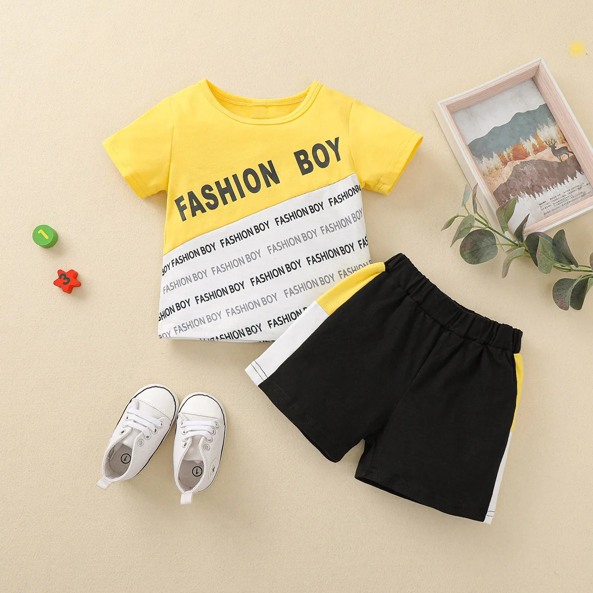 Baby Boy Clothes Children Yellow Outfits Toddler Letter Print T-shirt + Solid Shorts 2pcs Set Infant Summer Casual Outfits
Baby Boy Clothes Children Yellow Outfits Toddler Letter Print T-shirt + Solid Shorts 2pcs Set Infant Summer Casual Outfits