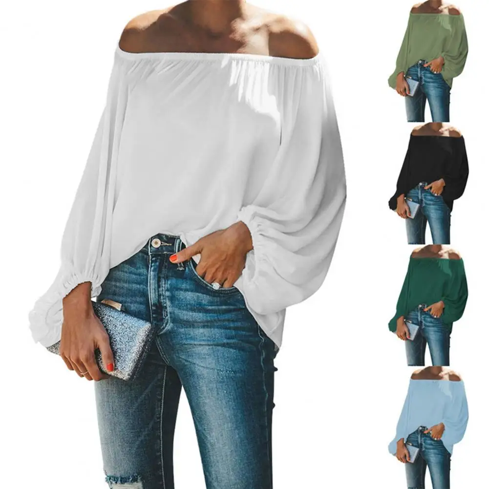 

Пикантная женская рубашка с открытыми плечами, однотонная Демисезонная женская блузка с длинным рукавом-фонариком, топы, женская одежда, же...
