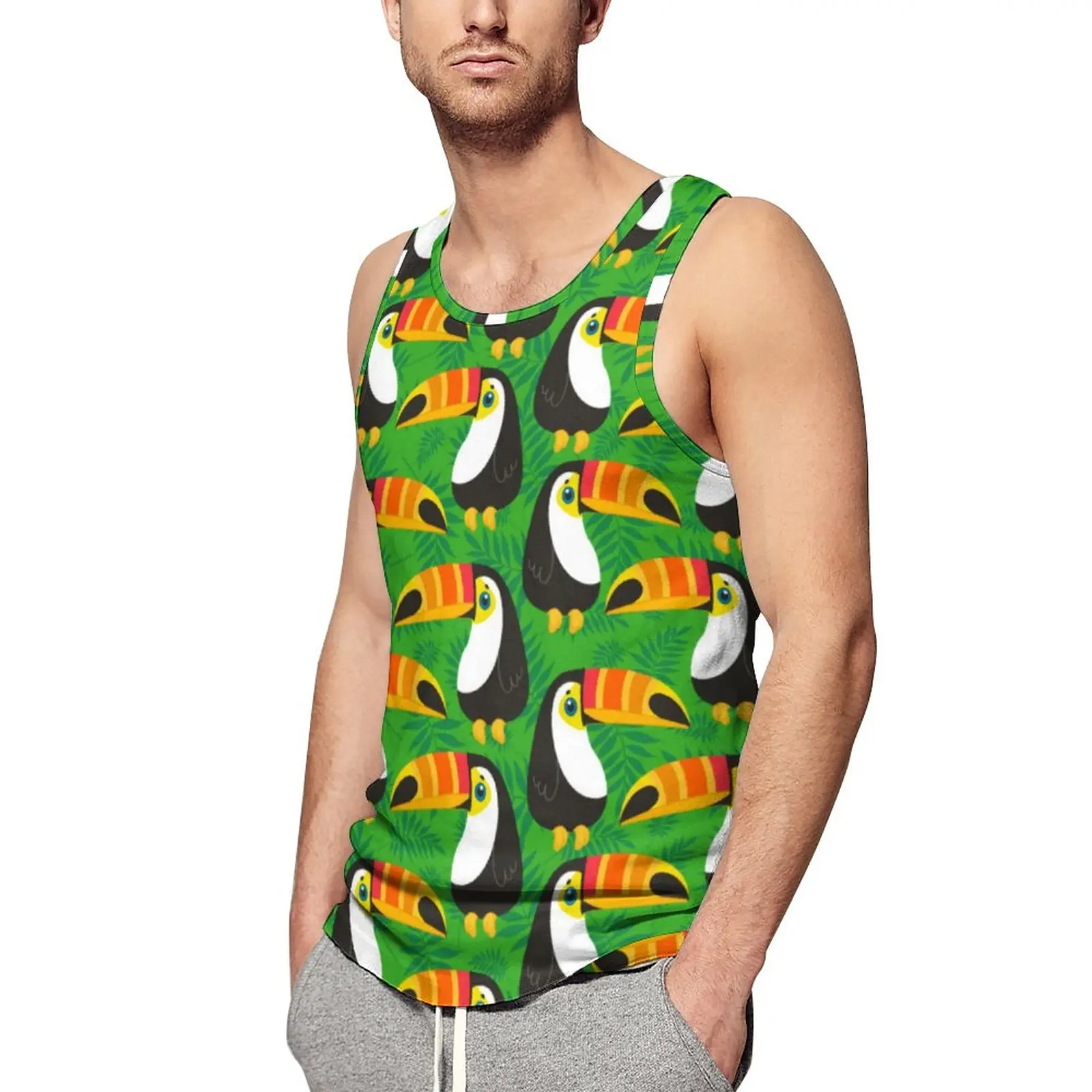Toucan Birds Tank Top Green Leaves Tropical Fashion Tops Beach Workout Man's Design Sleeveless Vests Big Size 4XL 5XL
Toucan Birds Tank Top Green Leaves Tropical Fashion Tops Beach Workout Man's Design Sleeveless Vests Big Size 4XL 5XL